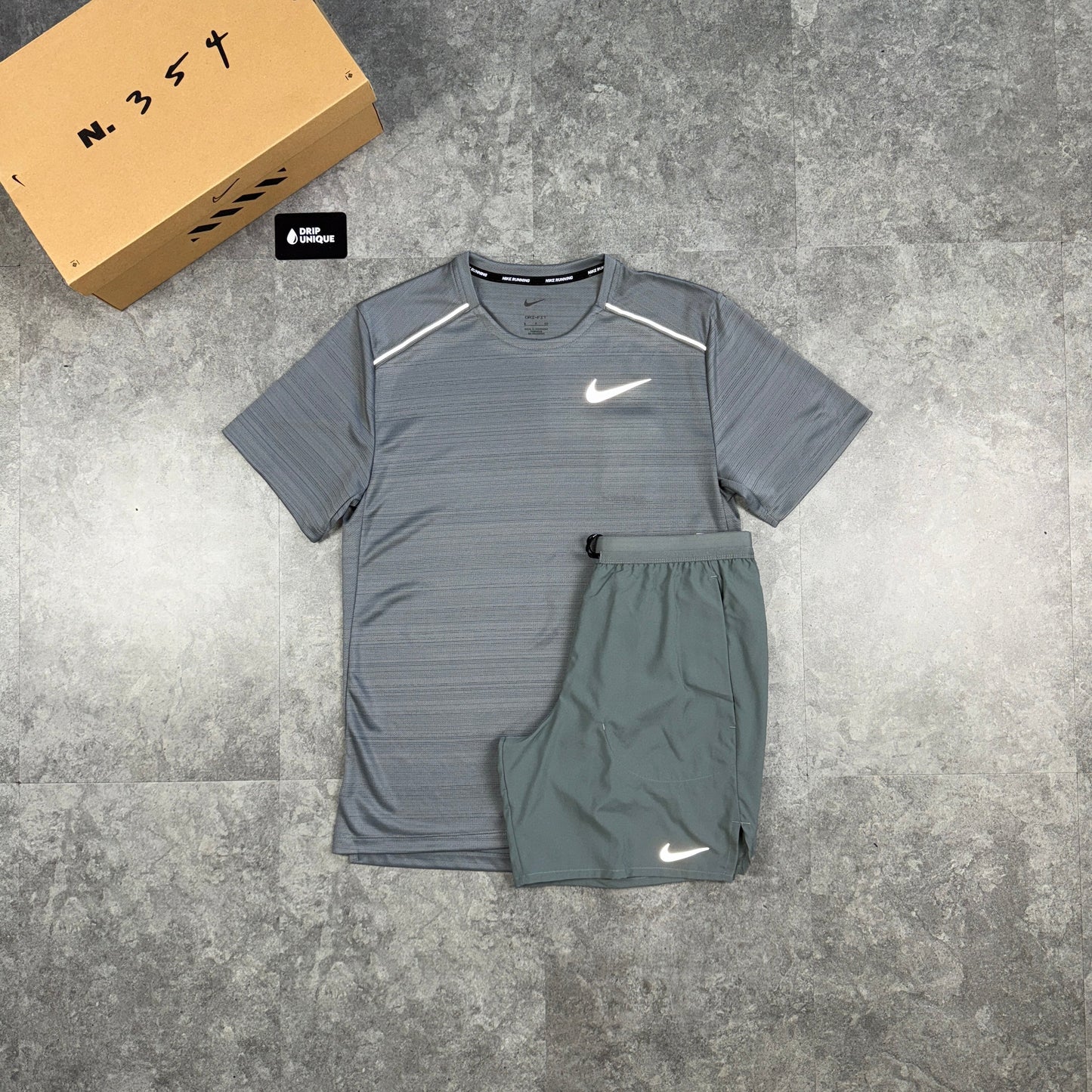 Nike Miler T-Shirt Grey & Grey Flex Stride Shorts Set