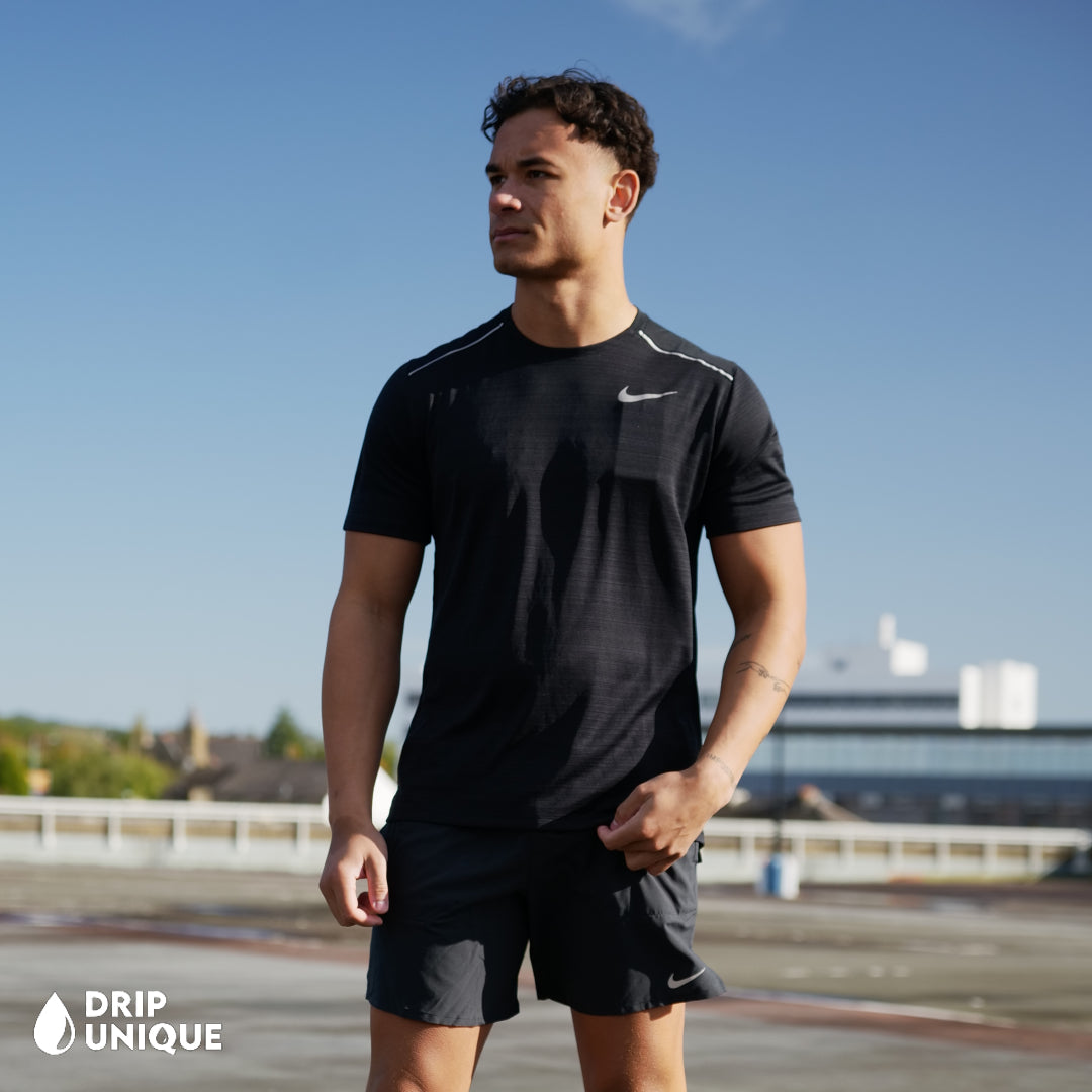Nike Miler T-Shirt Black & Black Flex Stride Shorts Set