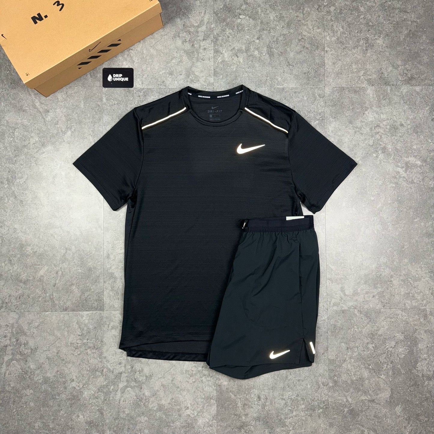Nike Miler T-Shirt Black & Black Flex Stride Shorts Set