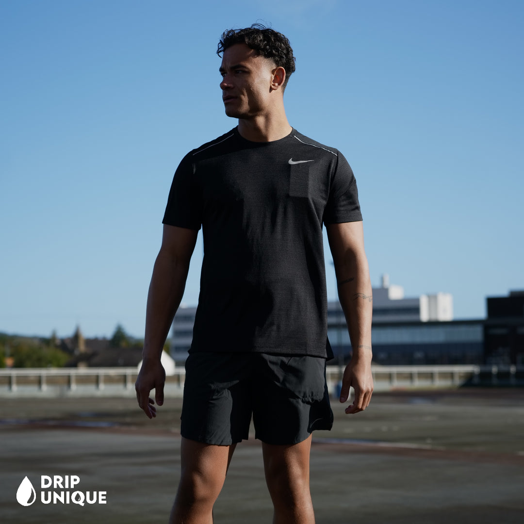 Nike Miler T-Shirt Black & Black Flex Stride Shorts Set
