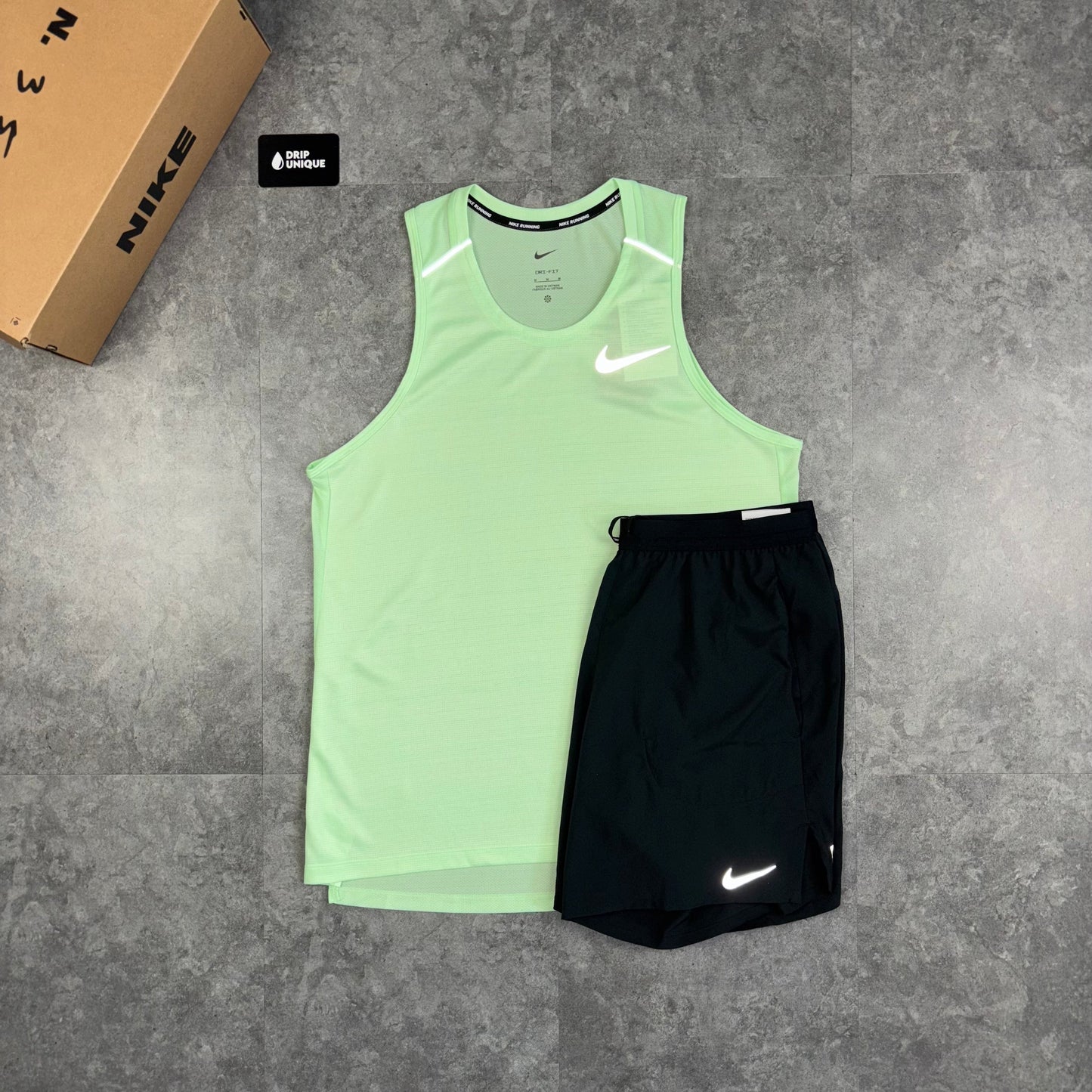Nike Miler Vest Vapour Green & Black Flex Stride Shorts Set