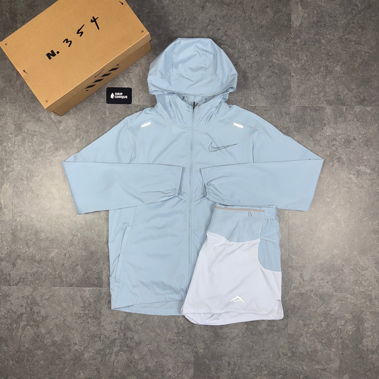 Nike UV Trail Windrunner Jacket Armoury Blue & Blue Trail Shorts Set