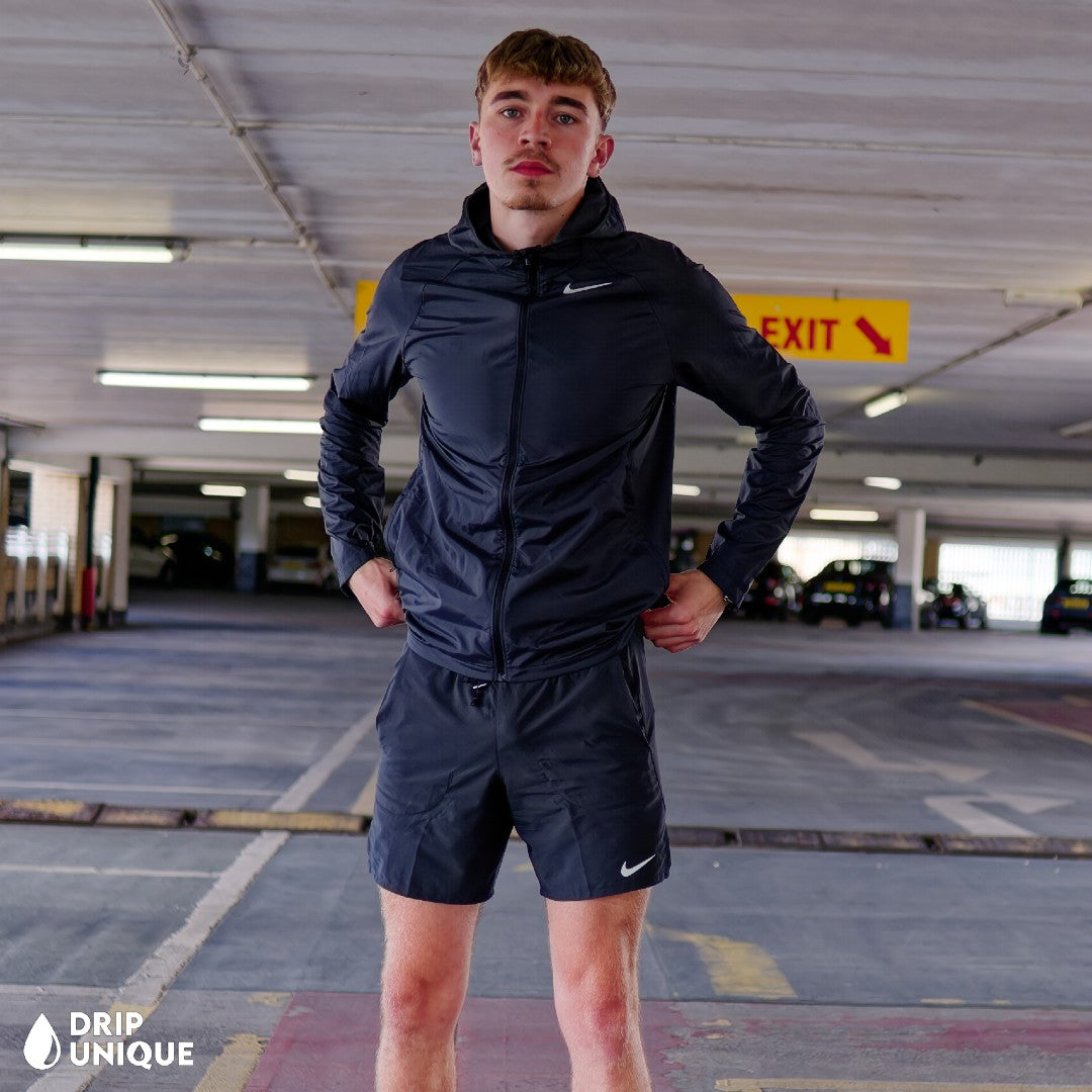 Nike Essential Windrunner Jacket Black & Flex Stride Shorts Set
