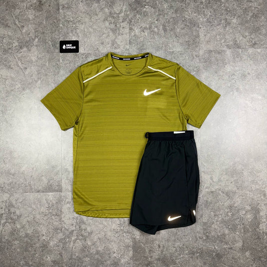 Nike Miler T-Shirt Pacific Moss & Black Flex Stride Shorts Set