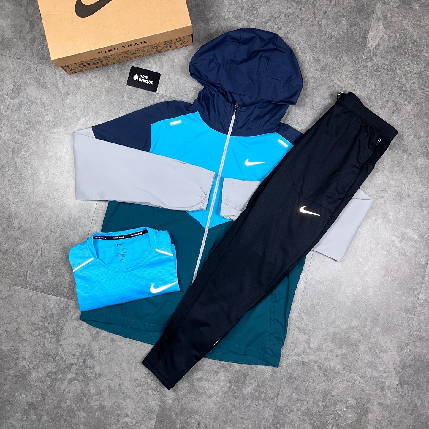 Nike UV Windrunner Jacket Petrol Blue & Black Nike Phenom Pants Set